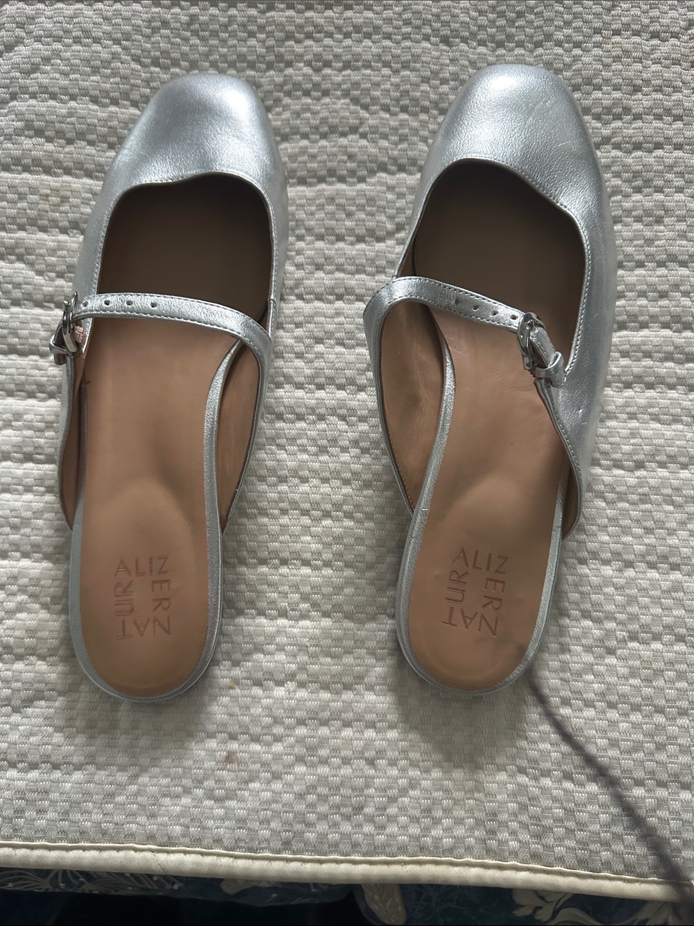 Naturalizer Silver Mary Jane Mule Flats with Buckle Strap